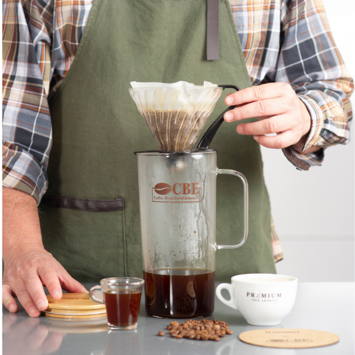 coffee lover making coffe with Cbe and the hario v60 pour over accesory